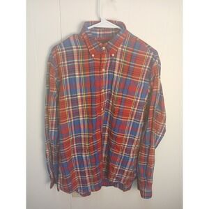 Polo Ralph Lauren Shirt Men's Large Madras Plaid Long Sleeve Flesh Pony EUC